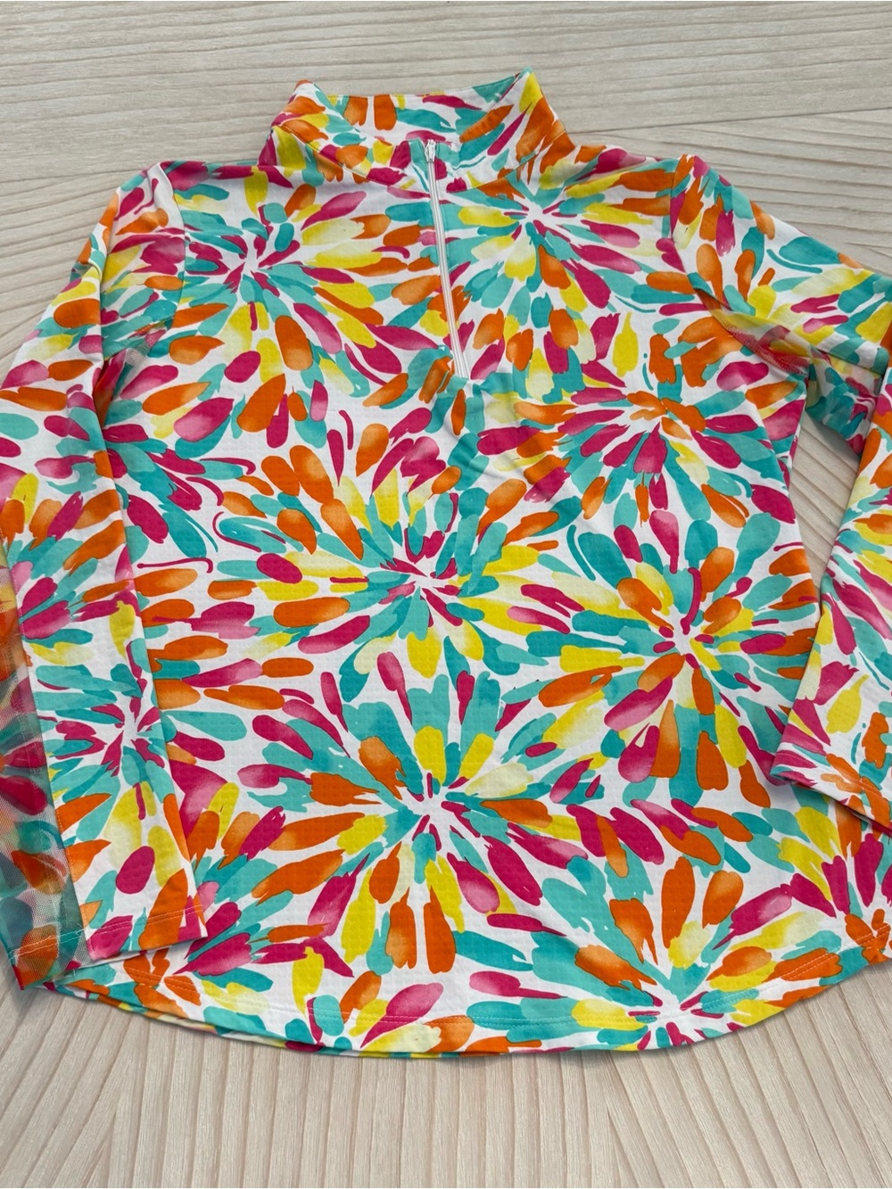 IBKUL Long Sleeve Quarter-Zip Top in Pink, Orange, Teal, Yellow